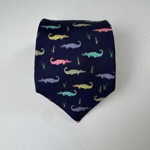 Alynn Men's Colorful "Alligators" Theme 100% Silk Navy Made in USA Tie